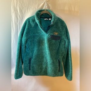 L.L. Bean, Hi Pile Fleece Pullover with Buttons, Teal, Size M